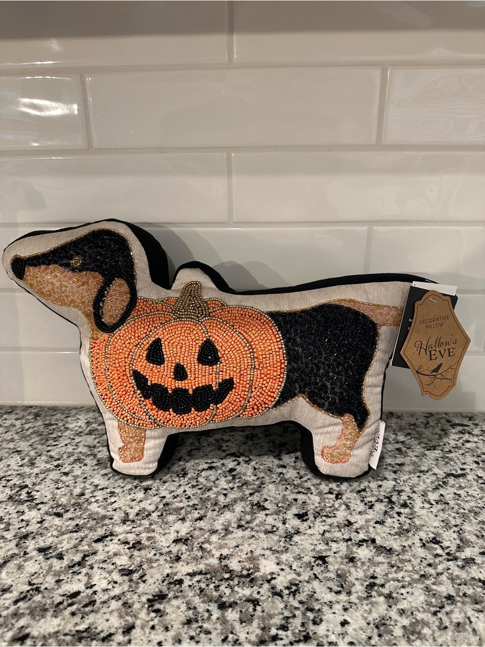Black & Orange Dachshund Pumpkin Holiday Pillow